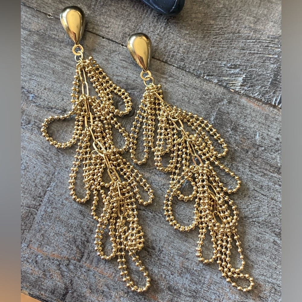 NEW Gold Chain Cluster Dangle Earrings